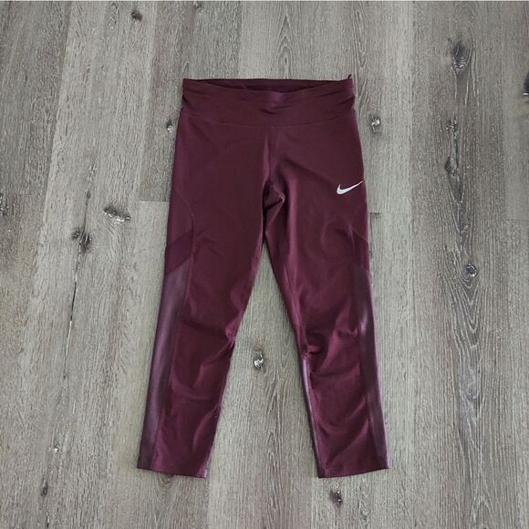 Nike Women's Sz Medium Dri-Fit Crop Tights Burgundy Drawstring 928709 - Picture 1 of 7